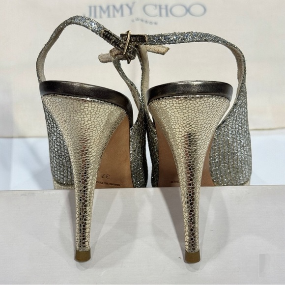JIMMY CHOO CLUE GLITTER SLINGBACK PLATFORM PEEP TOE HIGH HEEL PUMPS SANDAL 37 - Picture 11 of 16